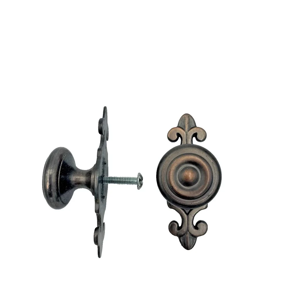 Vtg Antique Copper Cabinet Hardware Knob ‎ Fleur de Lis 3